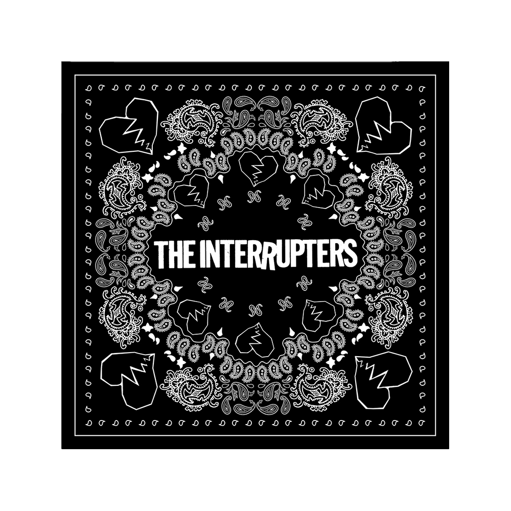 The Interrupters Official Merchandise. 100% black cotton bandana with the iconic broken heart logo and The Interrupters logo.
